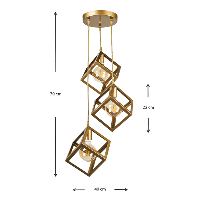 Φωτιστικό οροφής Thora E27 μεταλλικό τρίφωτο χρώμα χρυσό ματ 22x22x70εκ.