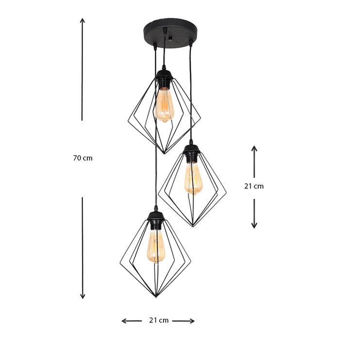 Φωτιστικό οροφής Nura E27 μεταλλικό τρίφωτο χρώμα μαύρο 21x21x70εκ.