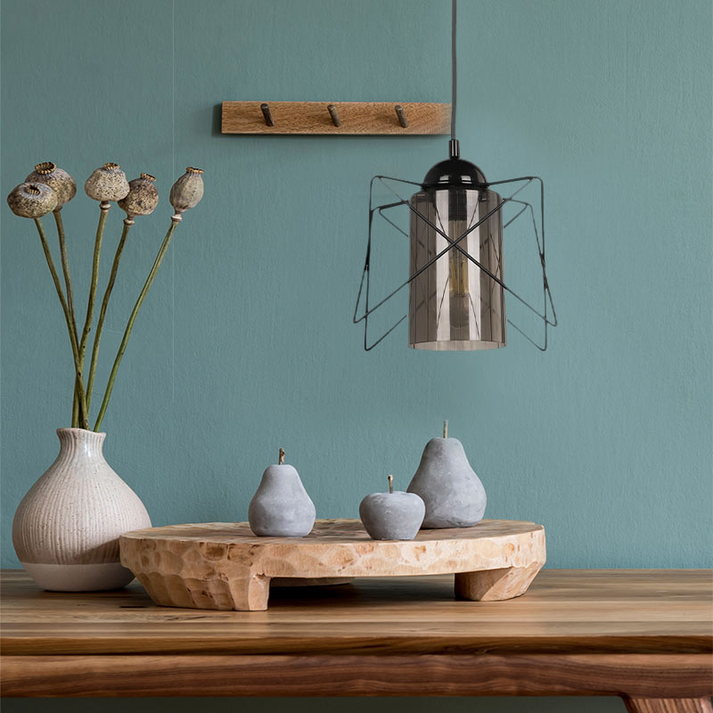 Φωτιστικό οροφής Indra E27 μεταλλικό μονόφωτο χρώμα μαύρο 15x15x70εκ.