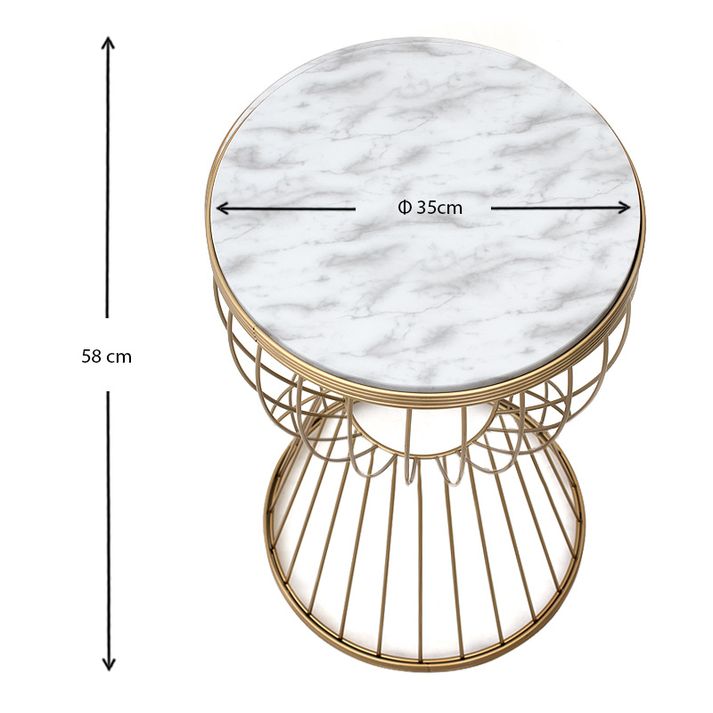 Βοηθητικό τραπεζάκι Aldora μεταλλικό - Mdf χρώμα χρυσό - λευκό εφέ μαρμάρου 35x35x58εκ.