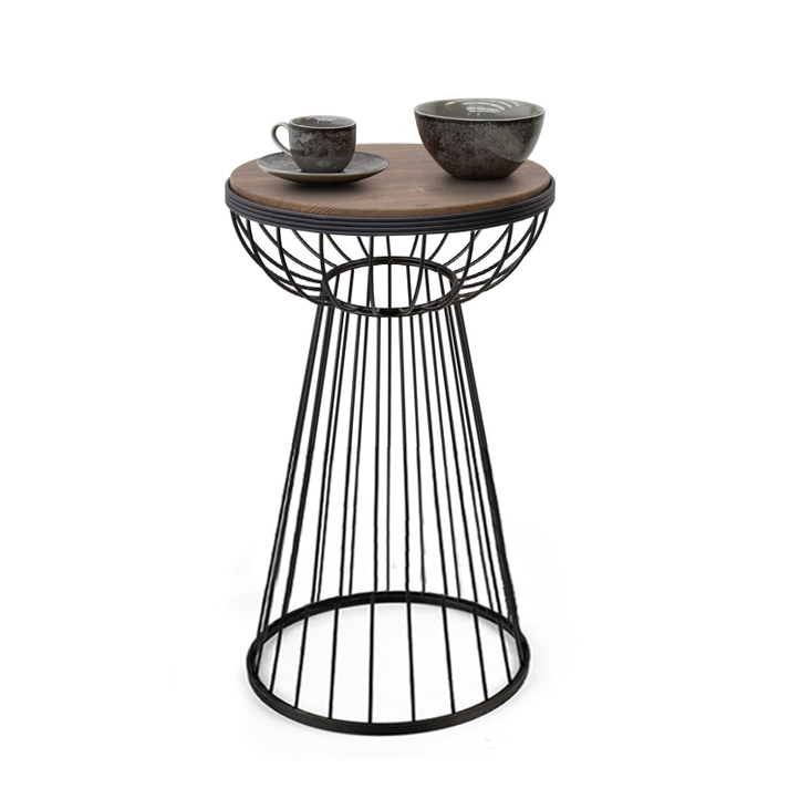 Βοηθητικό τραπεζάκι Mantare μεταλλικό - Mdf χρώμα μαύρο - καρυδί 35x35x58εκ.