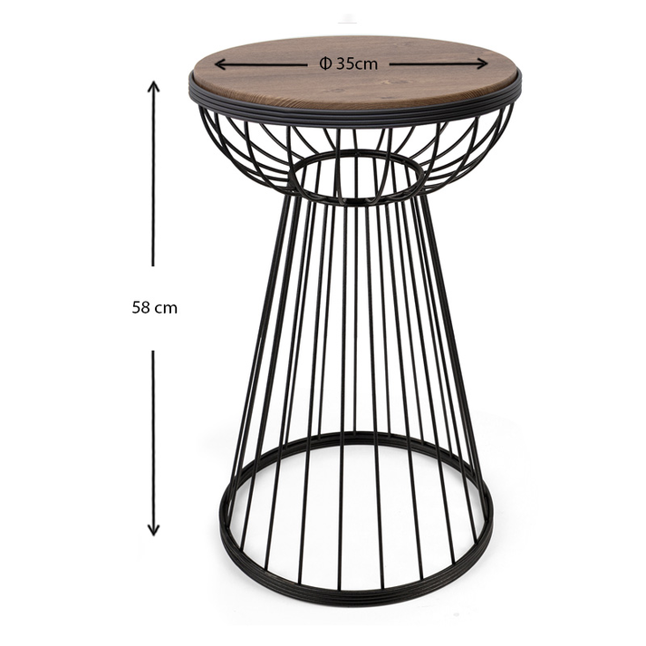 Βοηθητικό τραπεζάκι Mantare μεταλλικό - Mdf χρώμα μαύρο - καρυδί 35x35x58εκ.