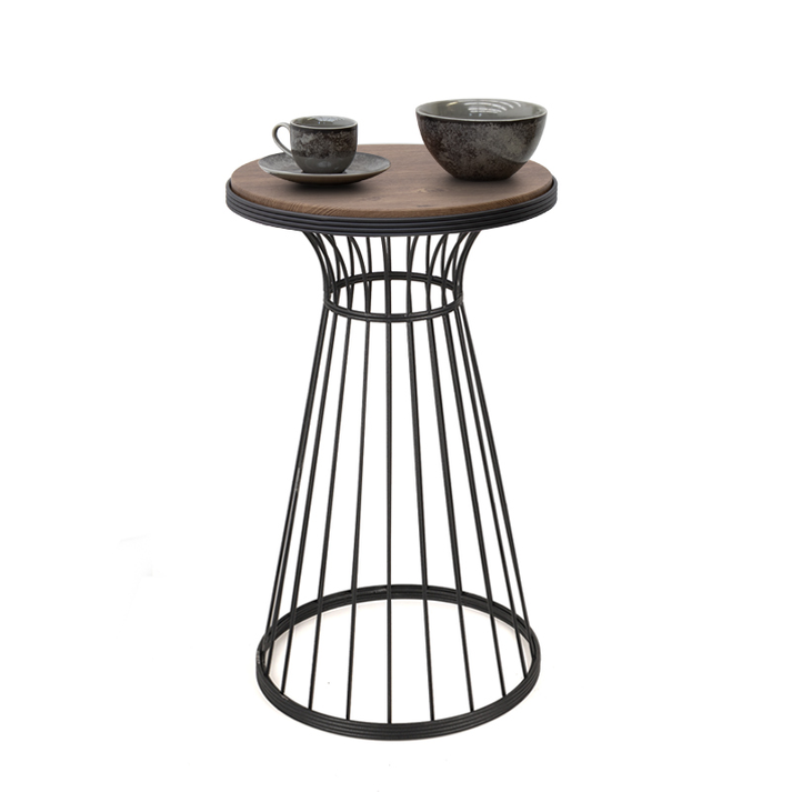 Βοηθητικό τραπεζάκι Tekosi μεταλλικό - Mdf χρώμα μαύρο - καρυδί 35x35x58εκ.