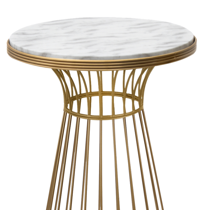 Βοηθητικό τραπεζάκι Tekosi μεταλλικό - Mdf χρώμα χρυσό - λευκό εφέ μαρμάρου 35x35x58εκ.