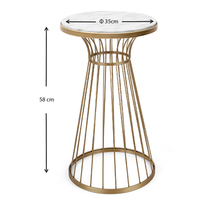 Βοηθητικό τραπεζάκι Tekosi μεταλλικό - Mdf χρώμα χρυσό - λευκό εφέ μαρμάρου 35x35x58εκ.