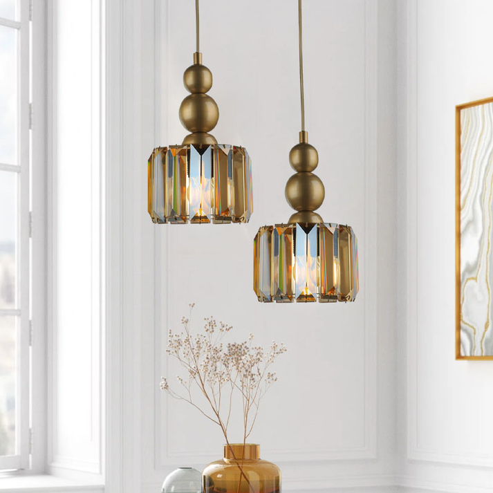 Φωτιστικό οροφής Alaba E27 μεταλλικό - γυάλινο δίφωτο χρώμα χρυσό 30x30x80εκ.