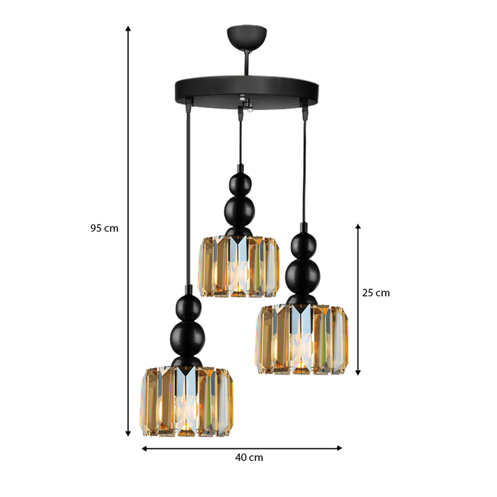 Φωτιστικό οροφής Alaba E27 μεταλλικό - γυάλινο τρίφωτο χρώμα μαύρο 40x40x95εκ.