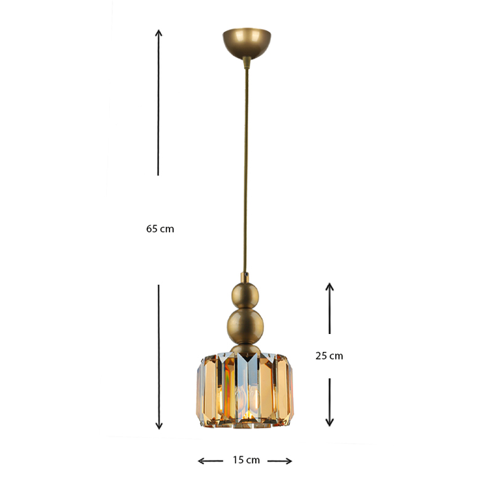 Φωτιστικό οροφής Alaba E27 μεταλλικό - γυάλινο μονόφωτο χρώμα χρυσό 15x15x65εκ.