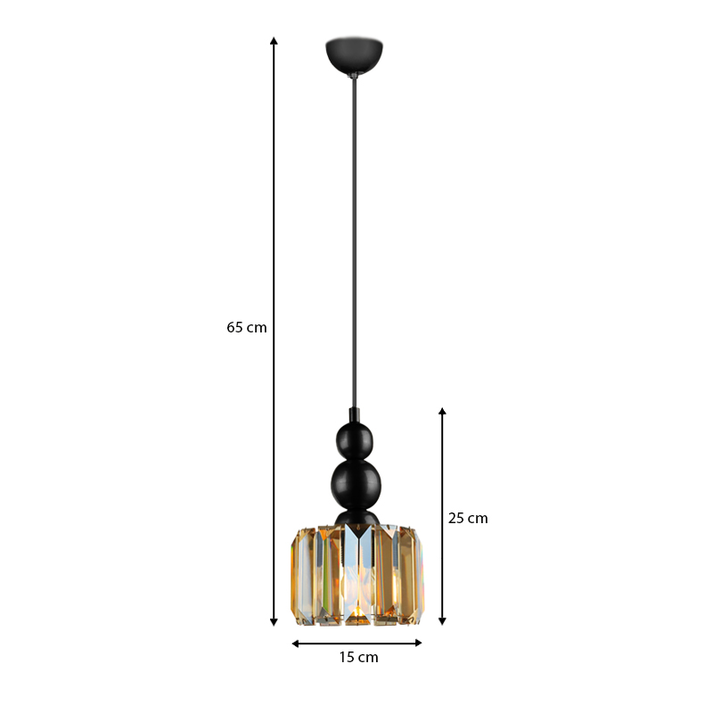Φωτιστικό οροφής Alaba E27 μεταλλικό - γυάλινο μονόφωτο χρώμα μαύρο 15x15x65εκ.