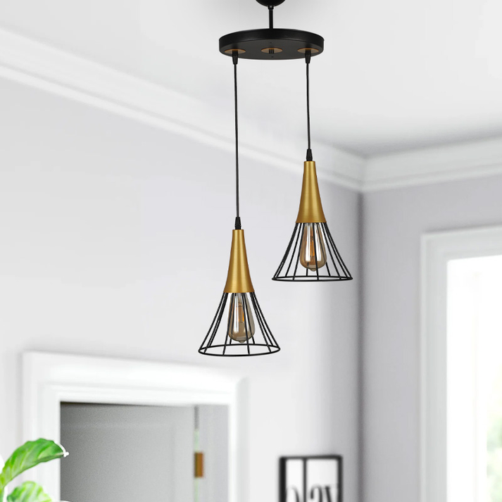 Φωτιστικό οροφής Havana E27 μεταλλικό δίφωτο χρώμα μαύρο - χρυσό 24x24x85εκ.