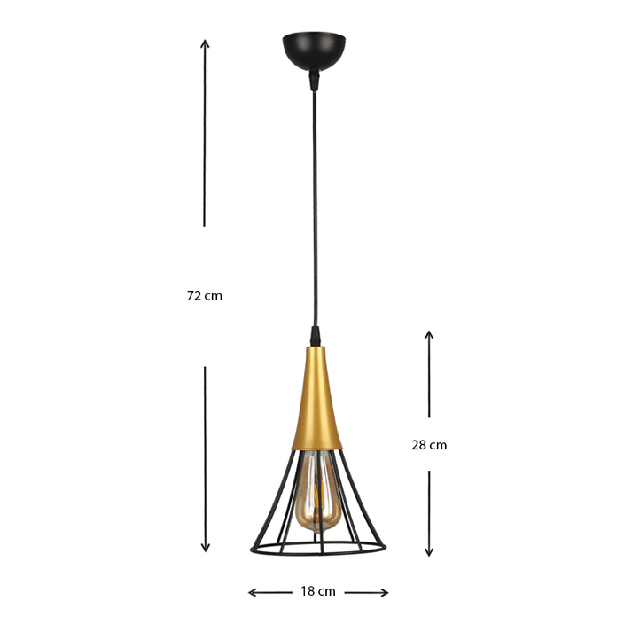 Φωτιστικό οροφής Havana E27 μεταλλικό μονόφωτο χρώμα μαύρο - χρυσό 18x18x72εκ.