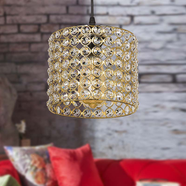 Φωτιστικό οροφής Deha E27 μεταλλικό - γυάλινο μονόφωτο χρώμα χρυσό 18x18x65εκ.