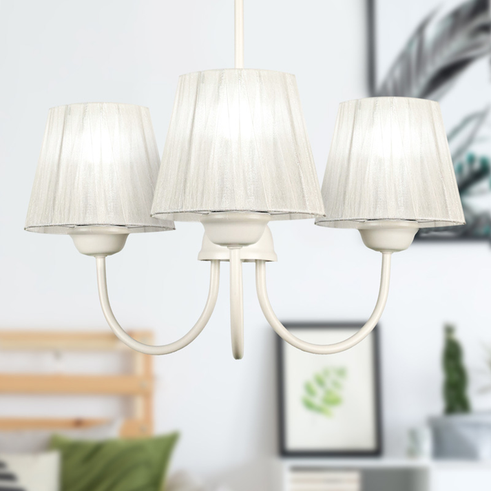 Φωτιστικό οροφής Ovana E27 μεταλλικό - υφασμάτινο τρίφωτο χρώμα κρεμ 45x45x50εκ.