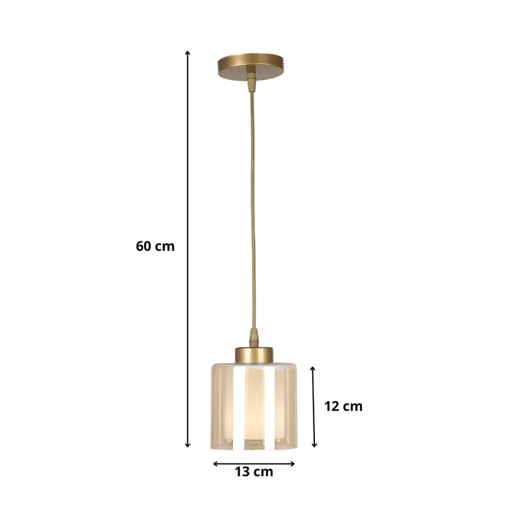Φωτιστικό οροφής Kenedy E27 γυάλινο μονόφωτο χρώμα χρυσό Ø13x60εκ.