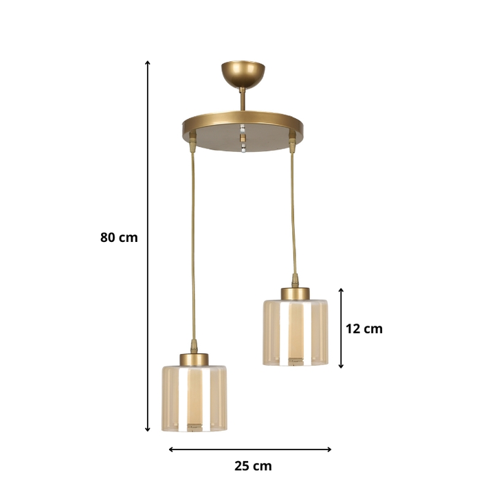 Φωτιστικό οροφής Kenedy E27 μεταλλικό - γυάλινο δίφωτο χρώμα χρυσό Ø25x80εκ.