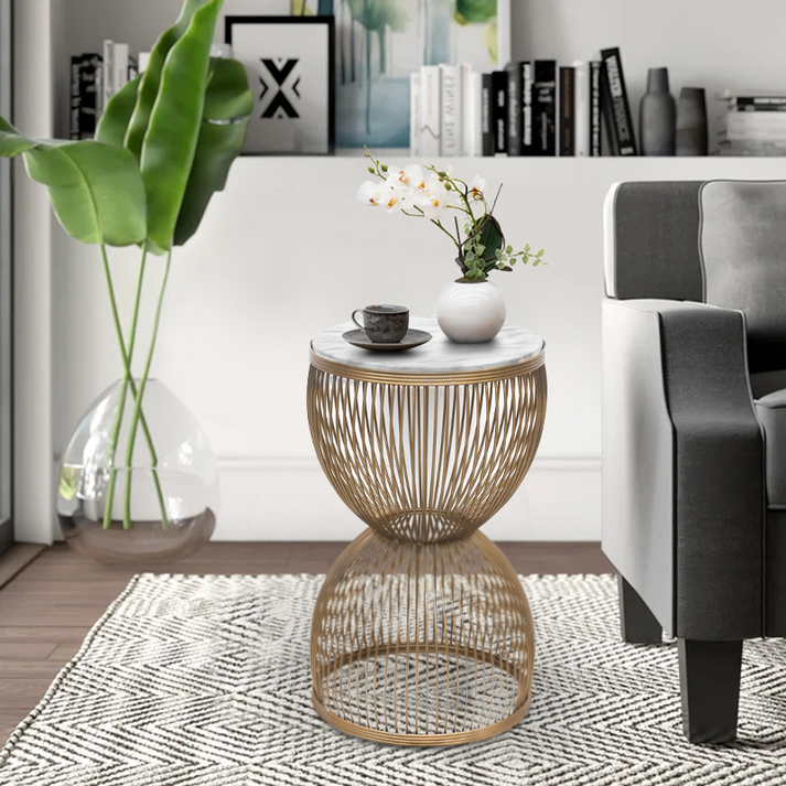 Τραπεζάκι βοηθητικό Stella μεταλλικό - Mdf χρώμα χρυσό - λευκό εφέ μαρμάρου Ø34,5x56,5εκ.