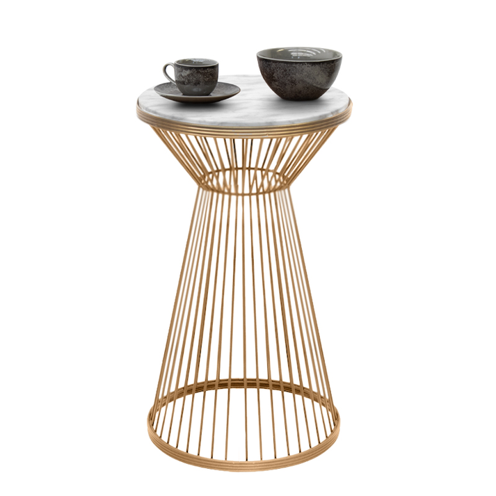 Τραπεζάκι βοηθητικό Cresta μεταλλικό - Mdf χρώμα χρυσό - λευκό εφέ μαρμάρου Ø34,5x58,5εκ.