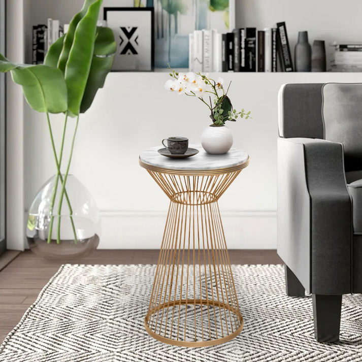 Τραπεζάκι βοηθητικό Cresta μεταλλικό - Mdf χρώμα χρυσό - λευκό εφέ μαρμάρου Ø34,5x58,5εκ.