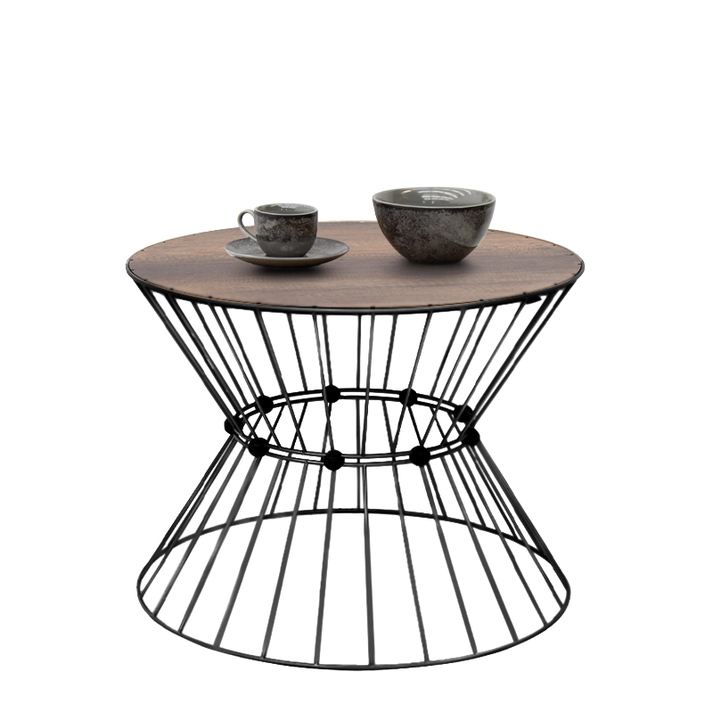 Τραπεζάκι σαλονιού Girene μεταλλικό - Mdf χρώμα μαύρο - καρυδί Ø55x42εκ.