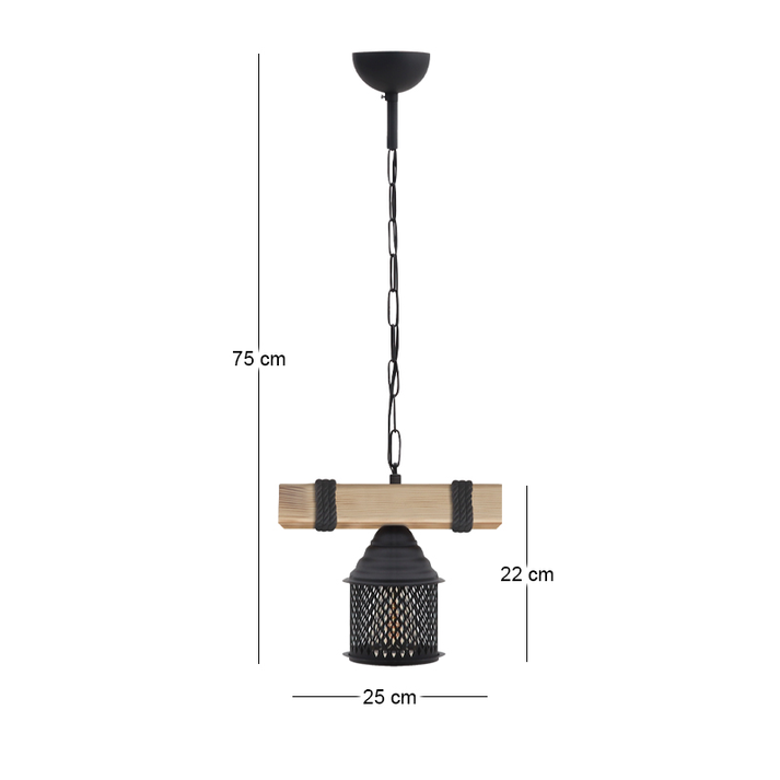 Φωτιστικό οροφής Elora E27 ξύλινο - μεταλλικό μονόφωτο χρώμα φυσικό - μαύρο 25x13x75εκ.