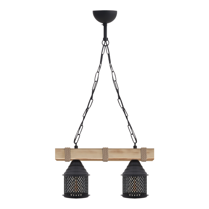 Φωτιστικό οροφής Elora E27 ξύλινο - μεταλλικό δίφωτο χρώμα φυσικό - μαύρο 40x13x75εκ.