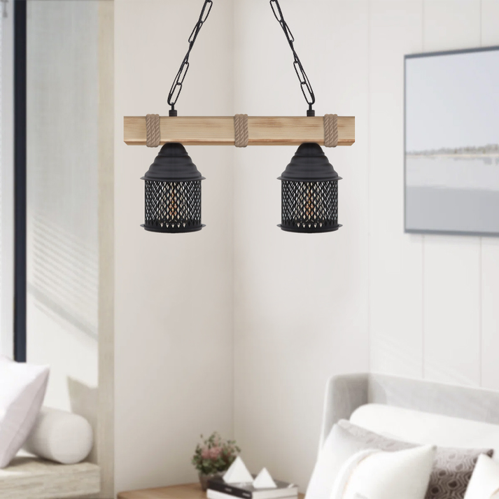 Φωτιστικό οροφής Elora E27 ξύλινο - μεταλλικό δίφωτο χρώμα φυσικό - μαύρο 40x13x75εκ.