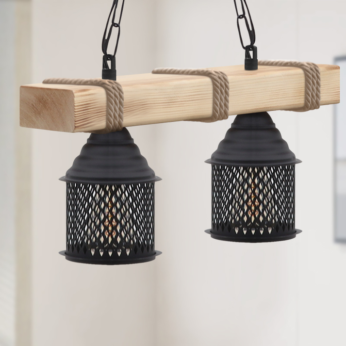 Φωτιστικό οροφής Elora E27 ξύλινο - μεταλλικό δίφωτο χρώμα φυσικό - μαύρο 40x13x75εκ.