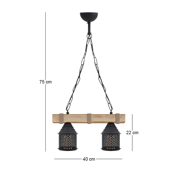 Φωτιστικό οροφής Elora E27 ξύλινο - μεταλλικό δίφωτο χρώμα φυσικό - μαύρο 40x13x75εκ.