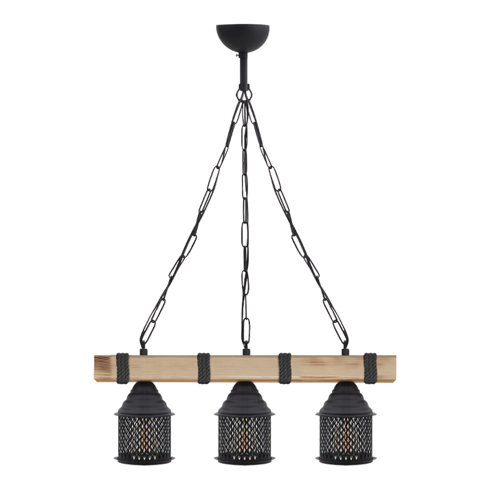 Φωτιστικό οροφής Elora E27 ξύλινο - μεταλλικό τρίφωτο χρώμα φυσικό - μαύρο 50x13x75εκ.