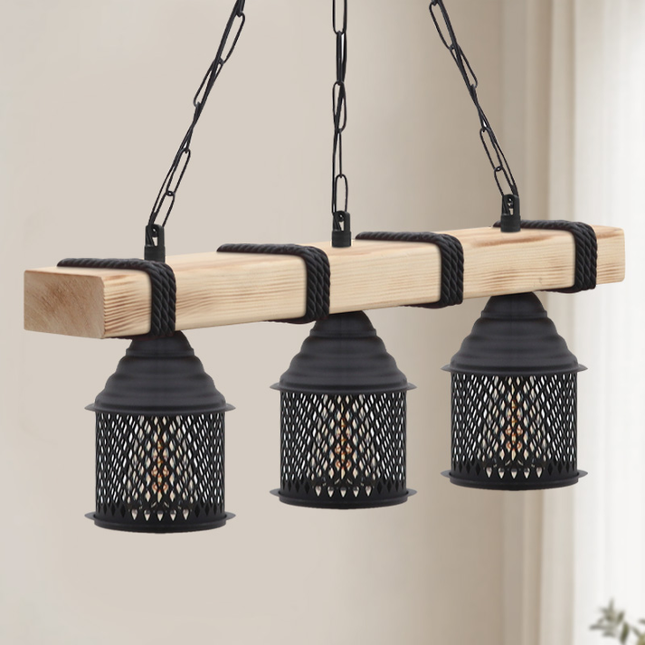 Φωτιστικό οροφής Elora E27 ξύλινο - μεταλλικό τρίφωτο χρώμα φυσικό - μαύρο 50x13x75εκ.