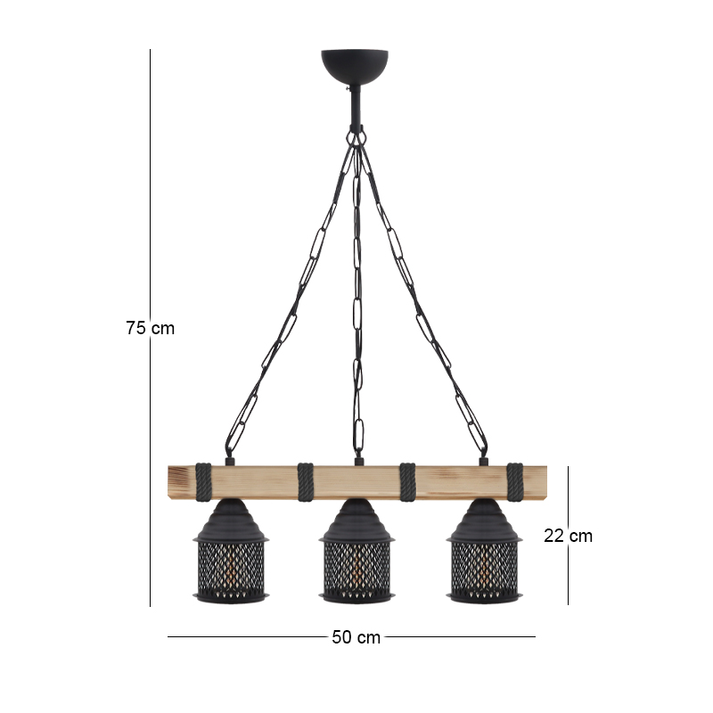 Φωτιστικό οροφής Elora E27 ξύλινο - μεταλλικό τρίφωτο χρώμα φυσικό - μαύρο 50x13x75εκ.