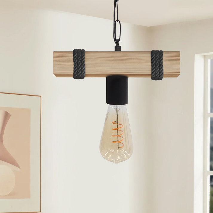 Φωτιστικό οροφής Vero E27 ξύλινο μονόφωτο χρώμα φυσικό - μαύρο 25x8x65εκ.