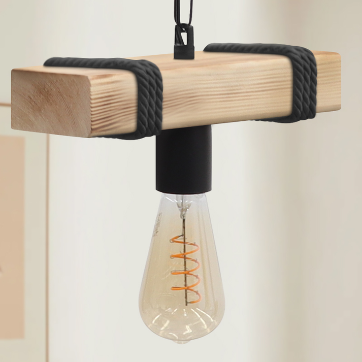 Φωτιστικό οροφής Vero E27 ξύλινο μονόφωτο χρώμα φυσικό - μαύρο 25x8x65εκ.