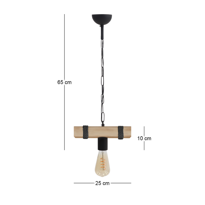 Φωτιστικό οροφής Vero E27 ξύλινο μονόφωτο χρώμα φυσικό - μαύρο 25x8x65εκ.