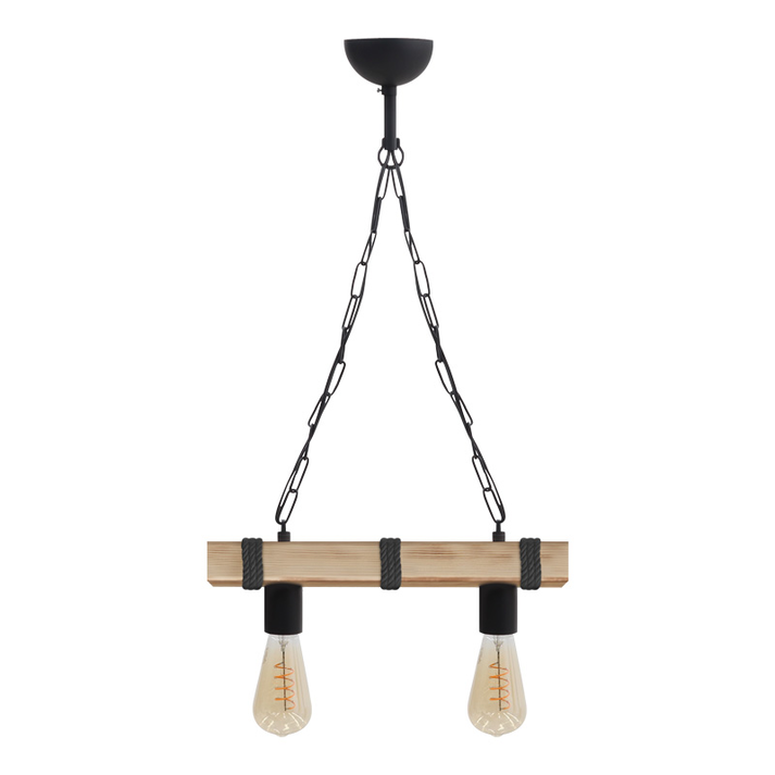 Φωτιστικό οροφής Vero E27 ξύλινο δίφωτο χρώμα φυσικό - μαύρο 40x8x65εκ.