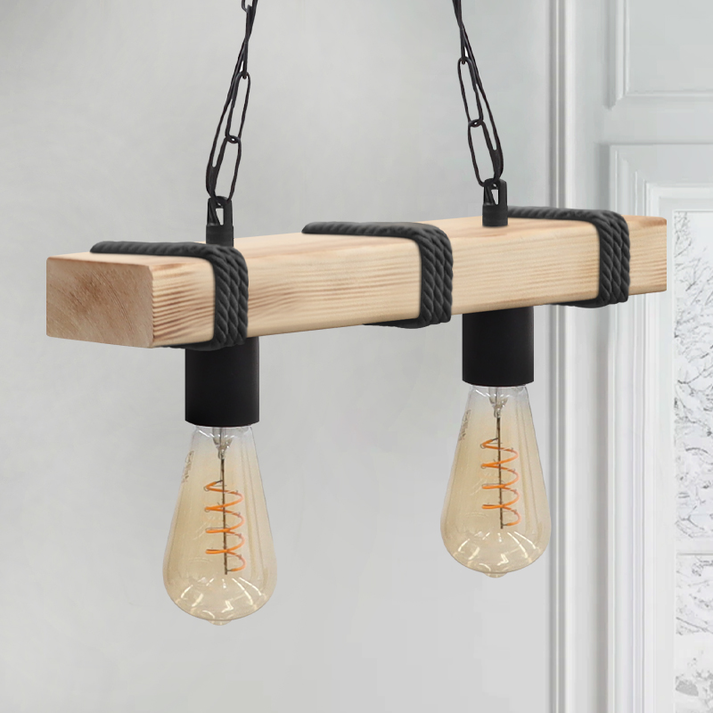 Φωτιστικό οροφής Vero E27 ξύλινο δίφωτο χρώμα φυσικό - μαύρο 40x8x65εκ.