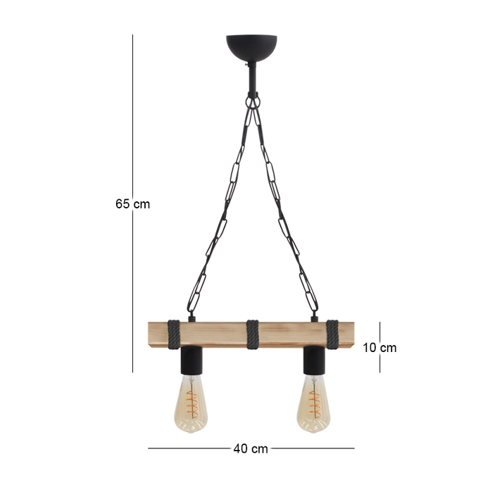 Φωτιστικό οροφής Vero E27 ξύλινο δίφωτο χρώμα φυσικό - μαύρο 40x8x65εκ.