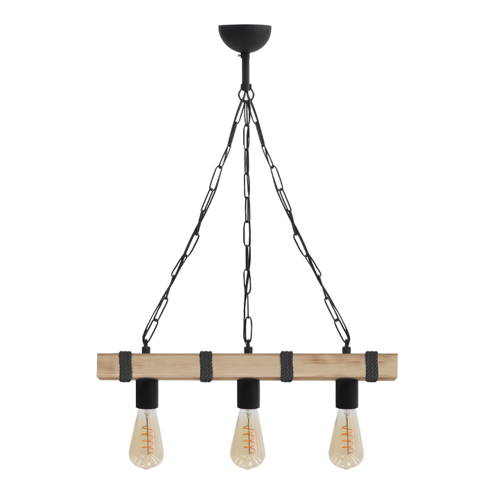 Φωτιστικό οροφής Vero E27 ξύλινο τρίφωτο χρώμα φυσικό - μαύρο 50x8x65εκ.