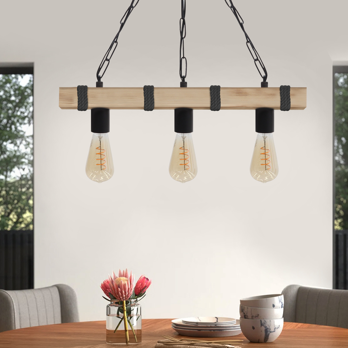 Φωτιστικό οροφής Vero E27 ξύλινο τρίφωτο χρώμα φυσικό - μαύρο 50x8x65εκ.
