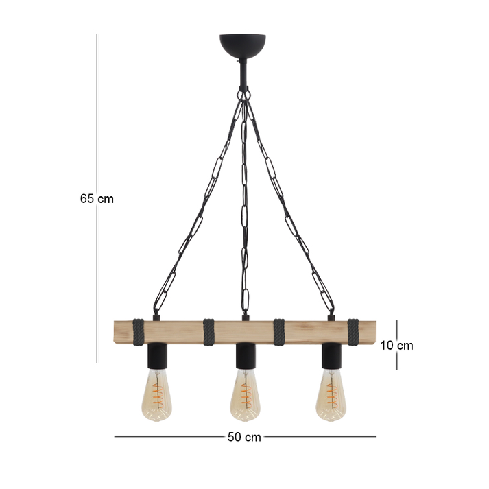 Φωτιστικό οροφής Vero E27 ξύλινο τρίφωτο χρώμα φυσικό - μαύρο 50x8x65εκ.