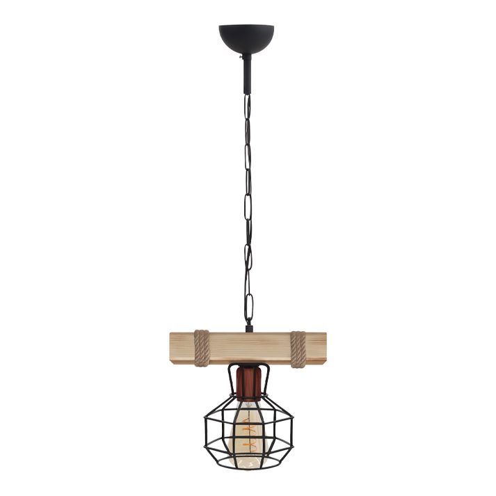 Φωτιστικό οροφής Lumenia E27 ξύλινο - μεταλλικό μονόφωτο χρώμα φυσικό - μαύρο 25x14x80εκ.