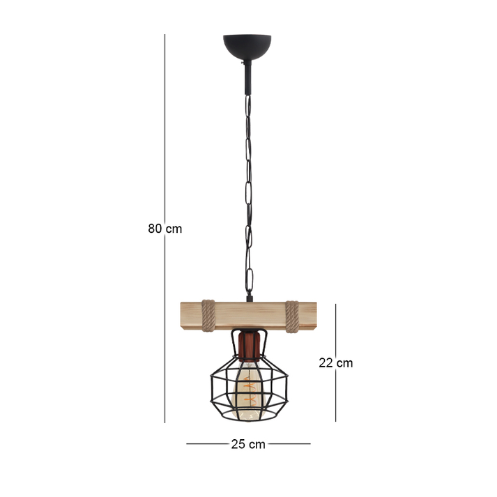 Φωτιστικό οροφής Lumenia E27 ξύλινο - μεταλλικό μονόφωτο χρώμα φυσικό - μαύρο 25x14x80εκ.