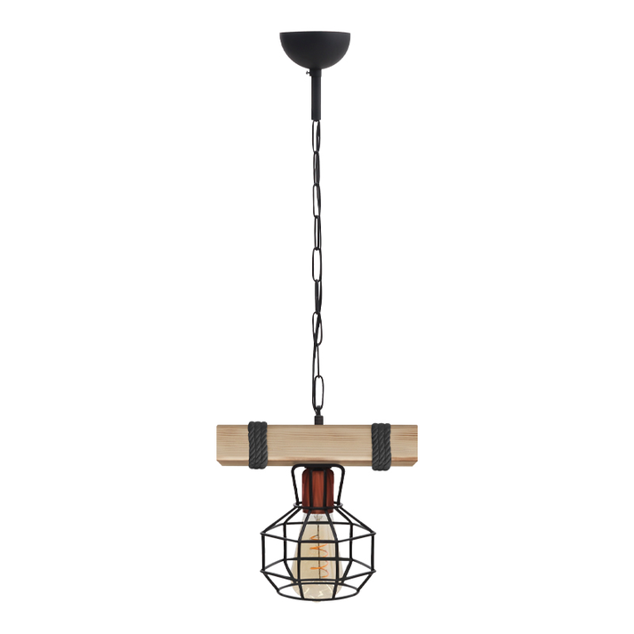 Φωτιστικό οροφής Lumenia E27 ξύλινο - μεταλλικό μονόφωτο χρώμα φυσικό - μαύρο 25x14x80εκ.
