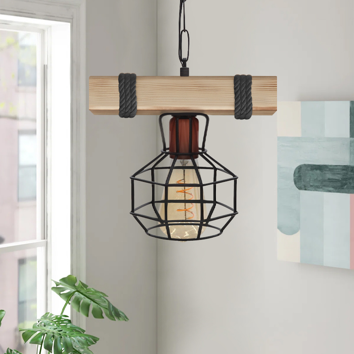 Φωτιστικό οροφής Lumenia E27 ξύλινο - μεταλλικό μονόφωτο χρώμα φυσικό - μαύρο 25x14x80εκ.