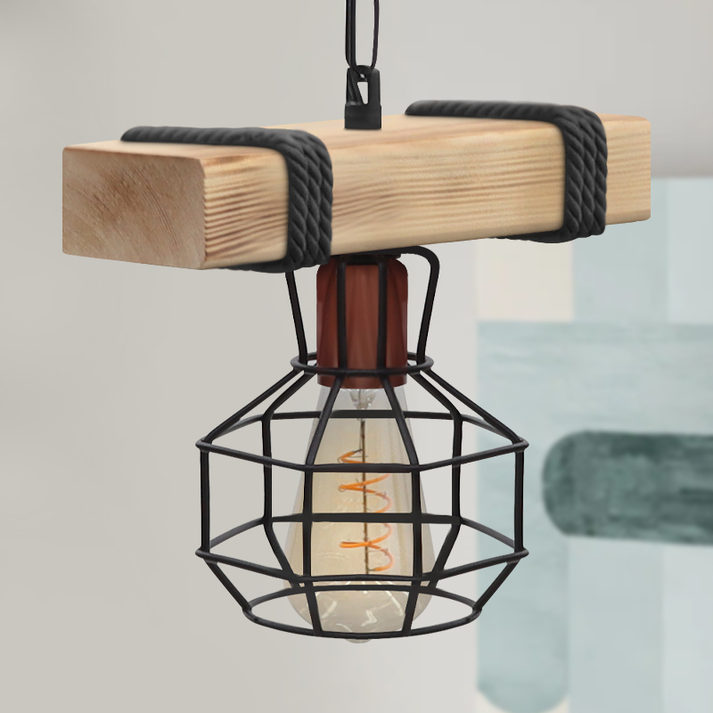 Φωτιστικό οροφής Lumenia E27 ξύλινο - μεταλλικό μονόφωτο χρώμα φυσικό - μαύρο 25x14x80εκ.