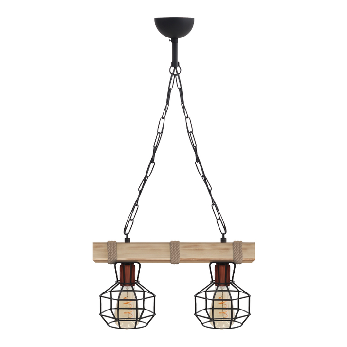 Φωτιστικό οροφής Lumenia E27 ξύλινο - μεταλλικό δίφωτο χρώμα φυσικό - μαύρο 40x14x80εκ.