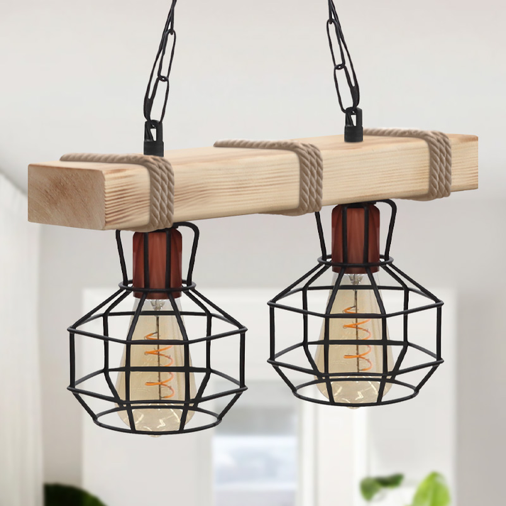 Φωτιστικό οροφής Lumenia E27 ξύλινο - μεταλλικό δίφωτο χρώμα φυσικό - μαύρο 40x14x80εκ.
