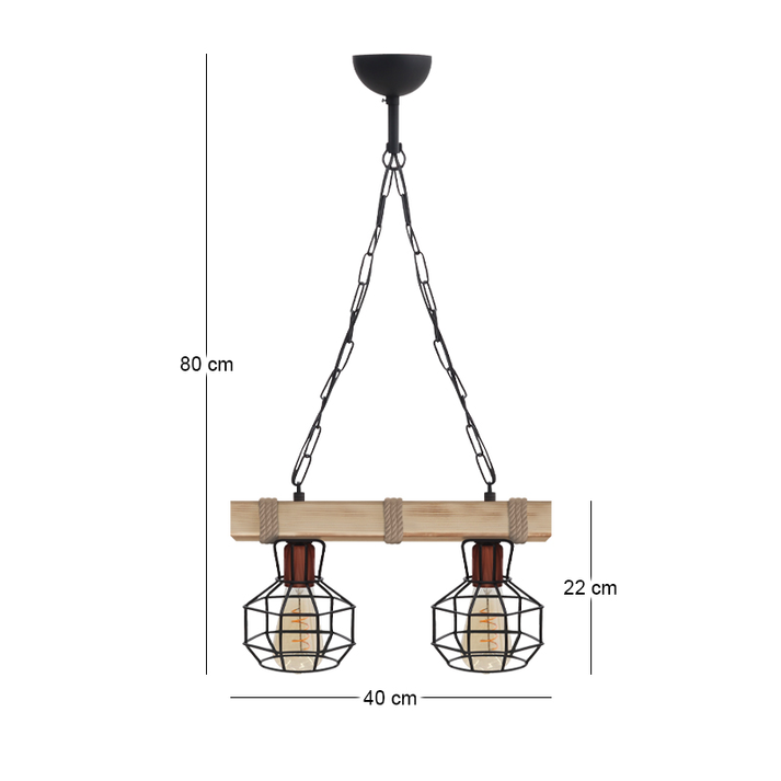 Φωτιστικό οροφής Lumenia E27 ξύλινο - μεταλλικό δίφωτο χρώμα φυσικό - μαύρο 40x14x80εκ.