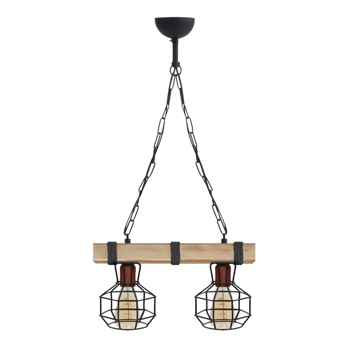 Φωτιστικό οροφής Lumenia E27 ξύλινο - μεταλλικό δίφωτο χρώμα φυσικό - μαύρο 40x14x80εκ.