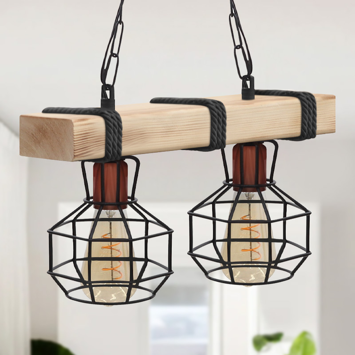 Φωτιστικό οροφής Lumenia E27 ξύλινο - μεταλλικό δίφωτο χρώμα φυσικό - μαύρο 40x14x80εκ.